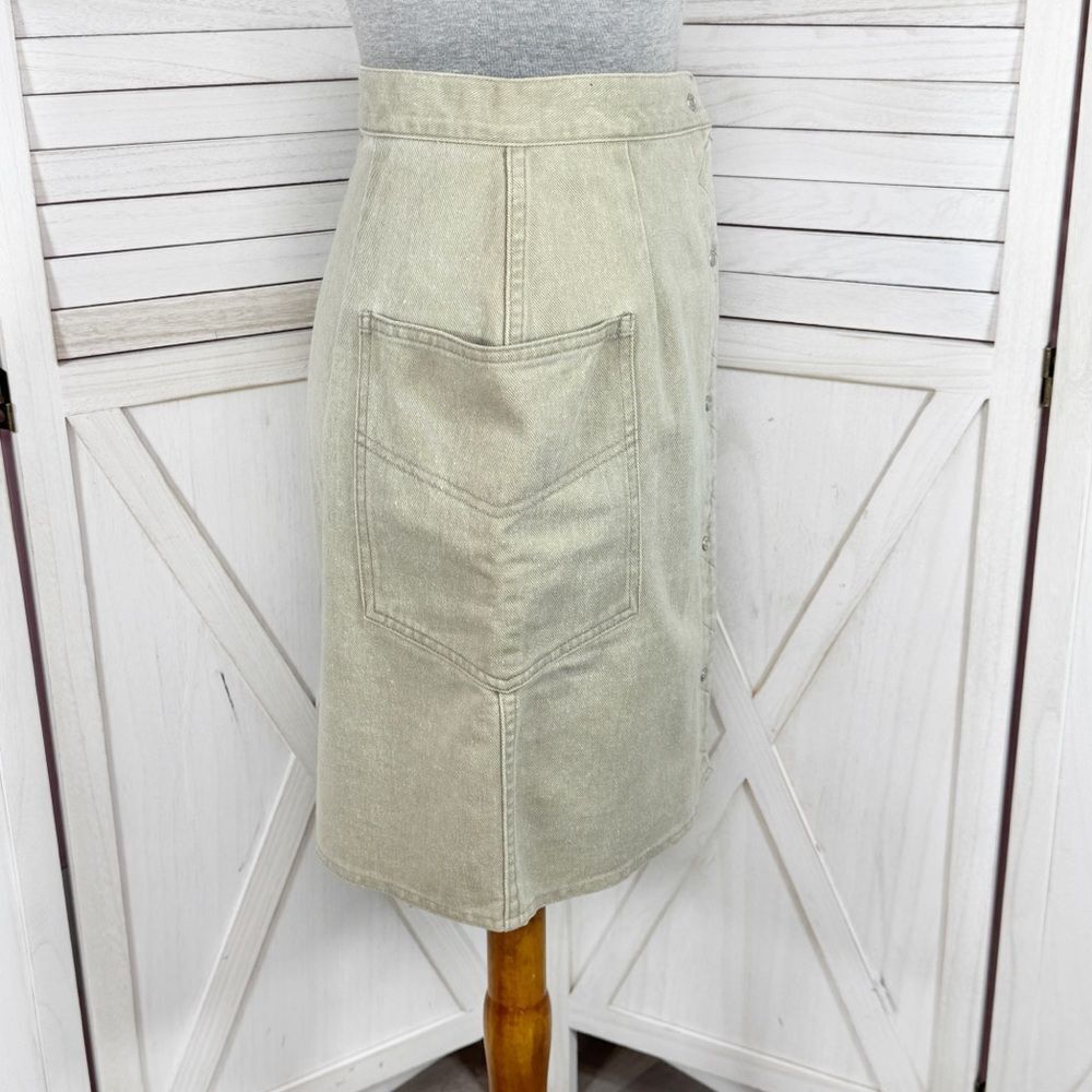 Vintage Coca Cola Snap Front Side Cargo Pocket Denim A Line Skirt Khaki 6 XS - Picture 3 of 13